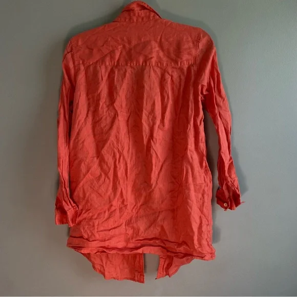 J. Jill Love Linen 100% linen Orange/coral Button-Up Shirt - Picture 6 of 7